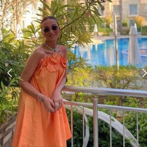 H&M Dresses & Skirts - H&M Orange Ruffle Flounce Spaghetti Strap Trapeze Dress Sundress